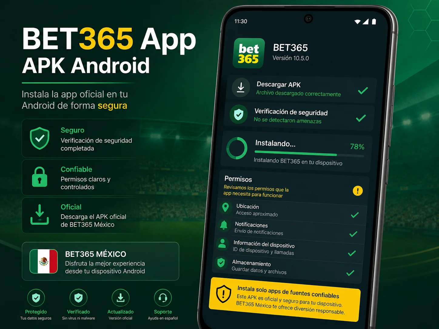 Instalación APK Android Bet365 con permisos y verificación de seguridad