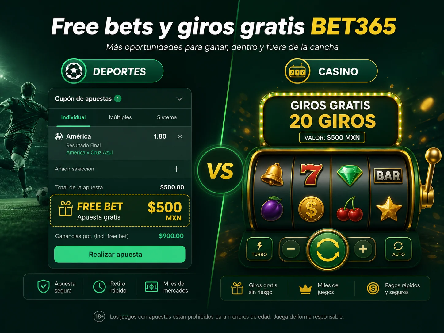 Free bets y giros gratis para deportes y casino en México