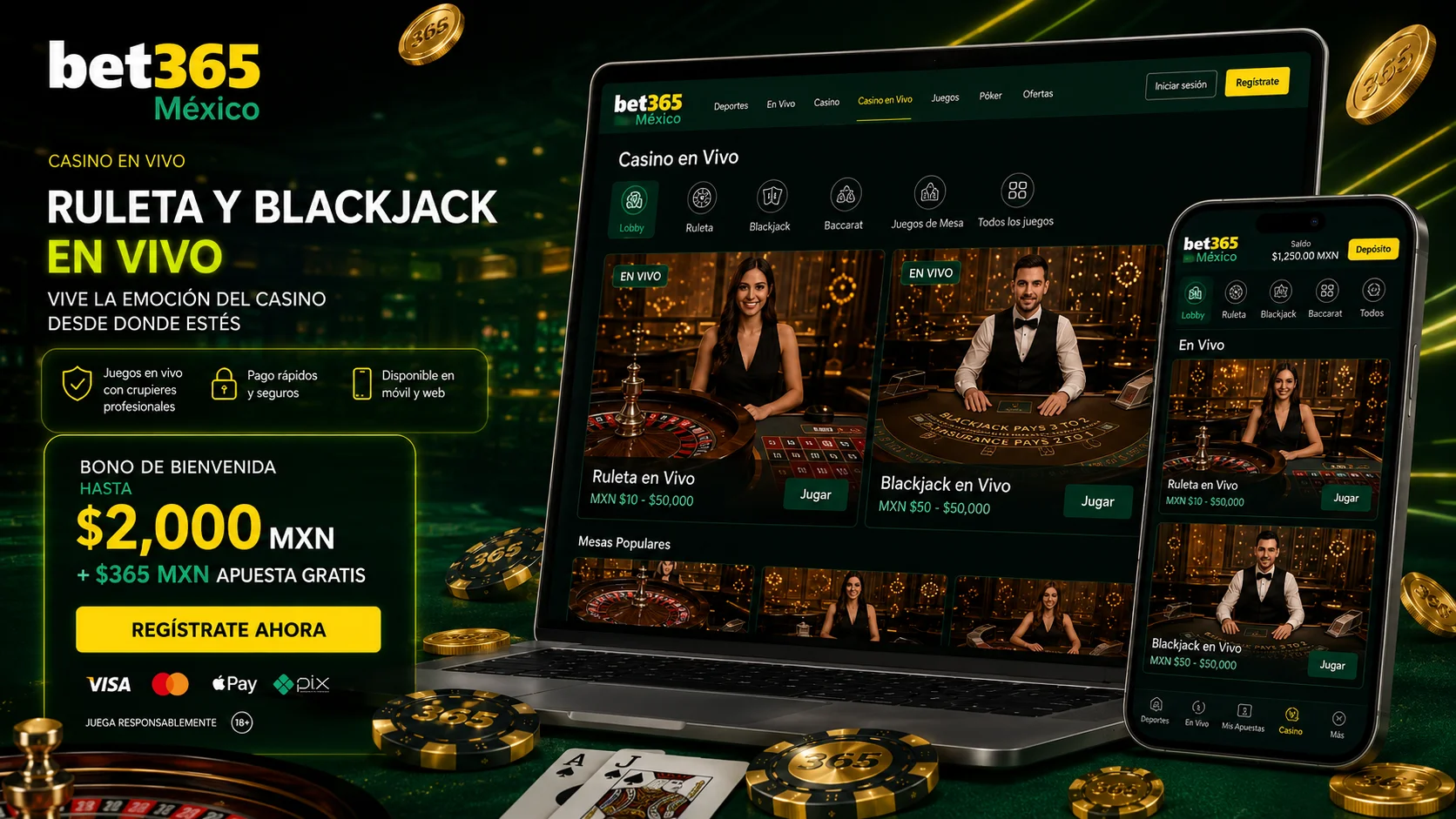 Casino en vivo con ruleta blackjack y crupier profesional