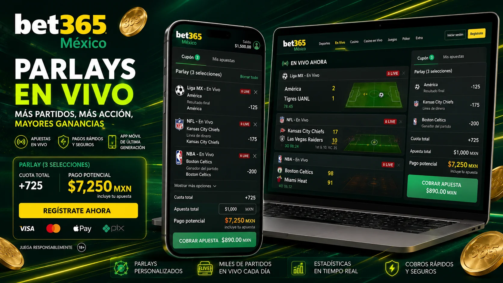 Boleto de parlay y cash out en vivo para Liga MX NFL y NBA